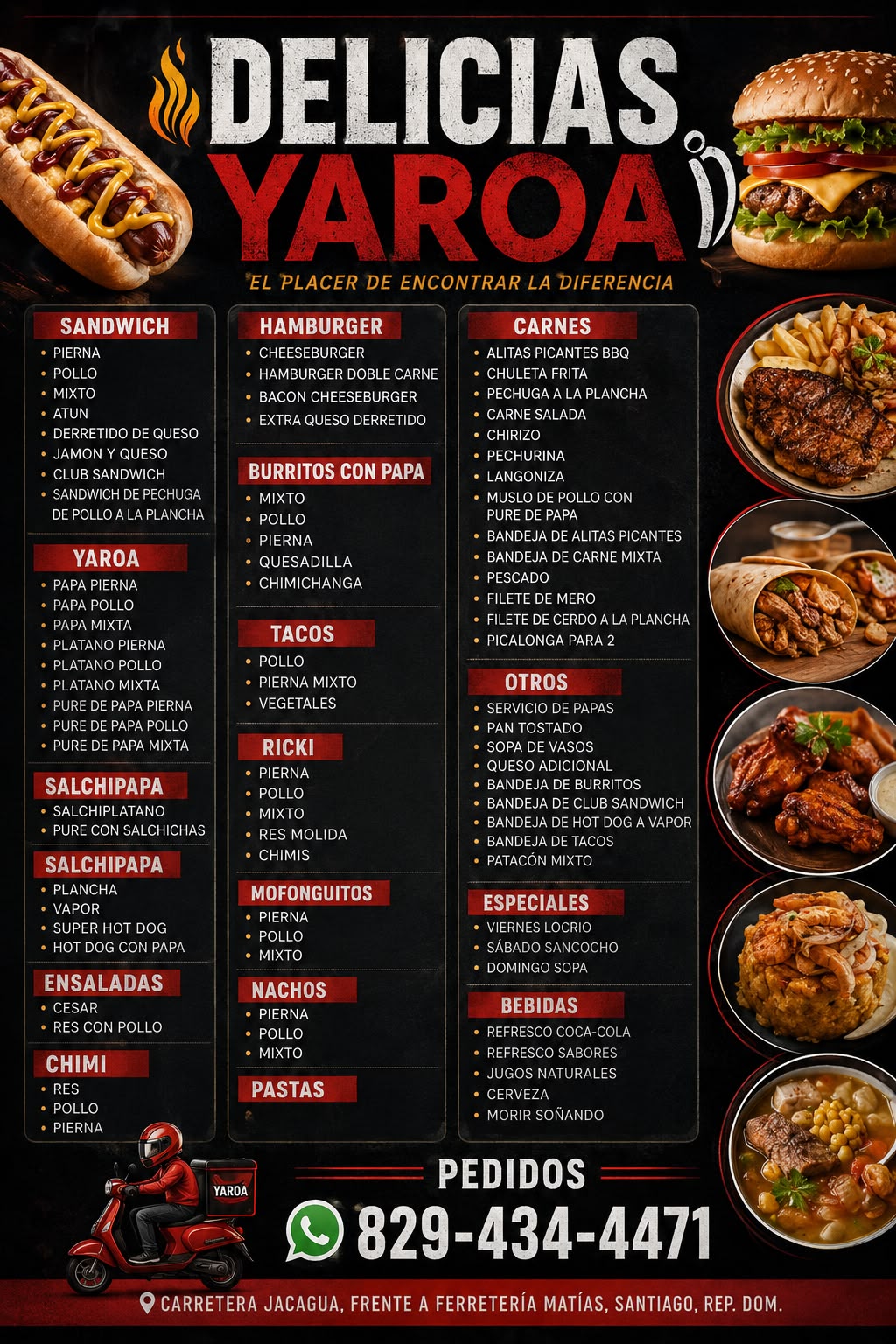 Menú de Delicias Yaroa